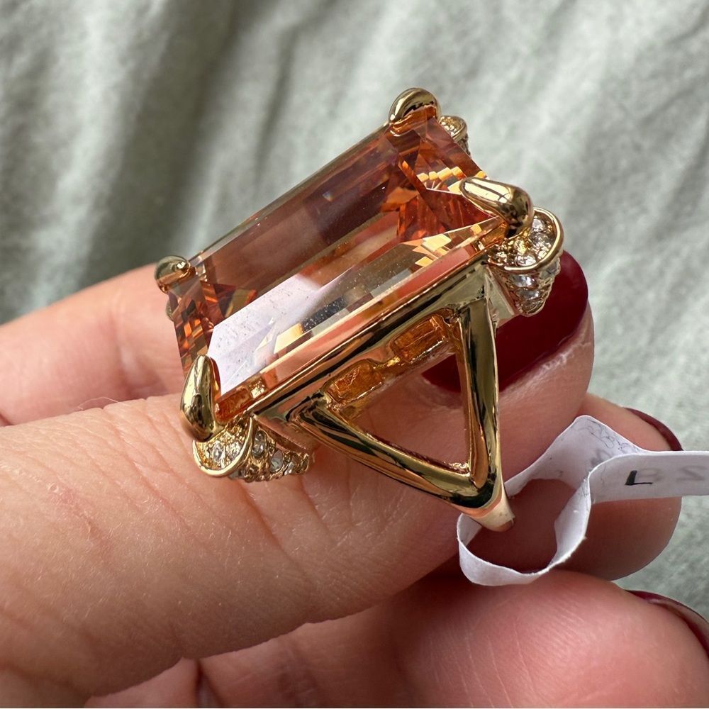 NWT 90s Camille Lucie 14 K Gold Plated Sterling Silver Massive Citrine Swarovski - Picture 3 of 9